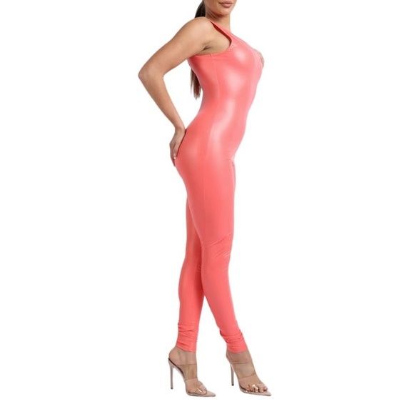 Coral Jumpsuit Sexy Bodycon Sleeveless Faux Leather Matte PU Tank One Piece
New - Picture 4 of 10